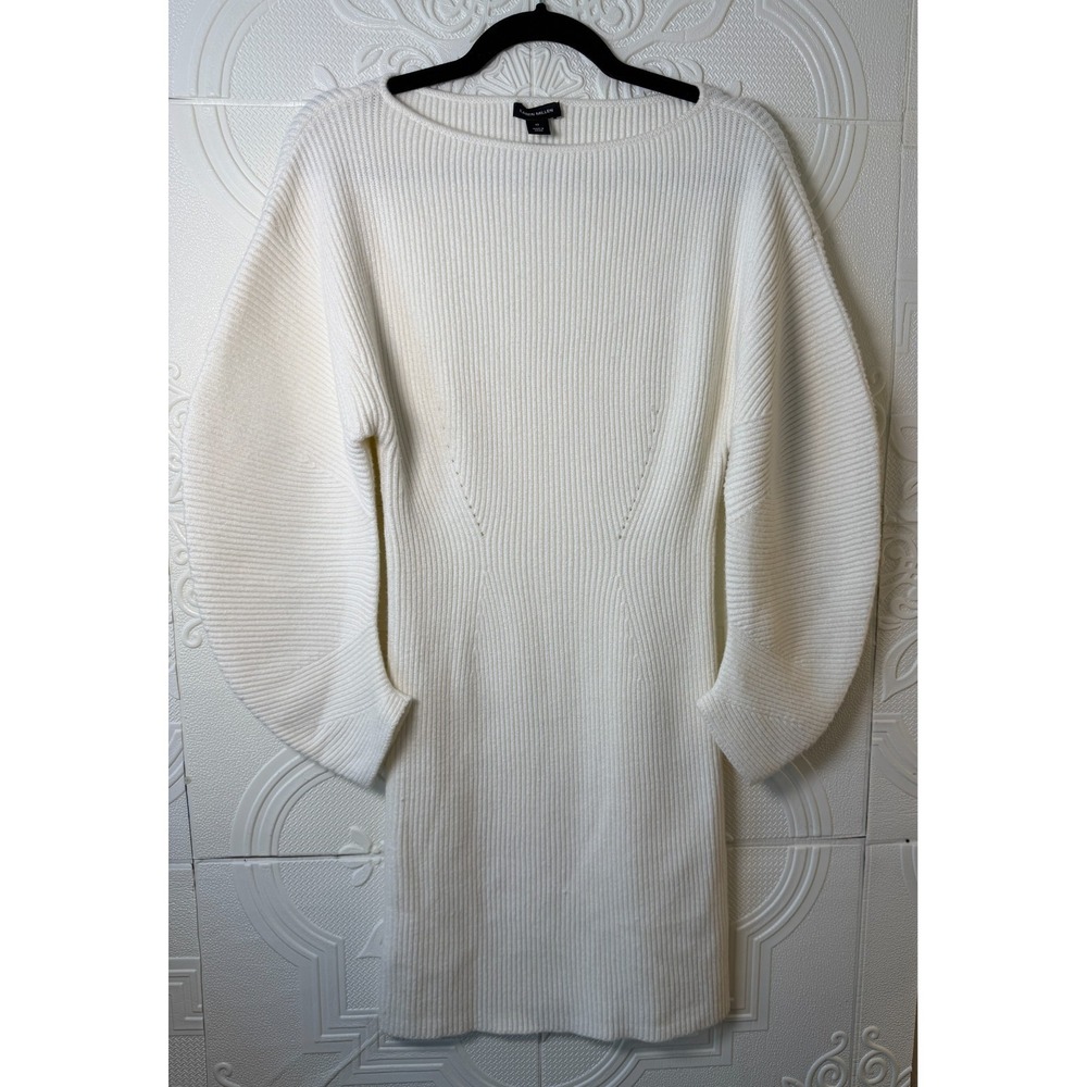 Karen‎ Millen XS Ivory Boat Neck Soft Bodycon Knit Midi Dress Womens Mod SKU 197